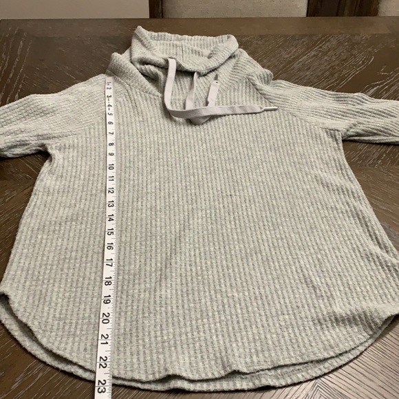 Rags II Riches gray cowl drawstring neckline long sleeved waffle sweater - Picture 15 of 16